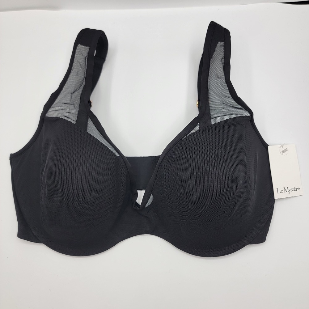 Le Mystere 36DDD/F Black Underwire Bra Sheer Illusion Demi 4484